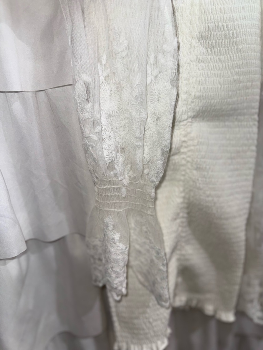White Puff-Sleeve Ruched Mini Dress - Picture 4 of 10